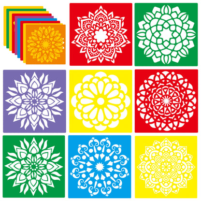 24 Pieces Stencils,Large Drawing Stencils Chalk Template,8 Inches Washable Shape Template Stencils Kit for Crafts,Painting Drawing (Mandala, 8 inch)