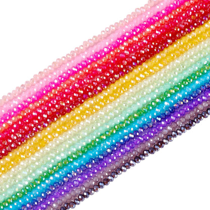 Beadthoven 2736pcs 3mm Faceted Round Glass Beads AB Color Crystal Glass Beads Strands Rainbow Briolette Rondelle Crystal Beads Spacers for Jewelry Making Bracelets Necklaces Earrings DIY Crafts