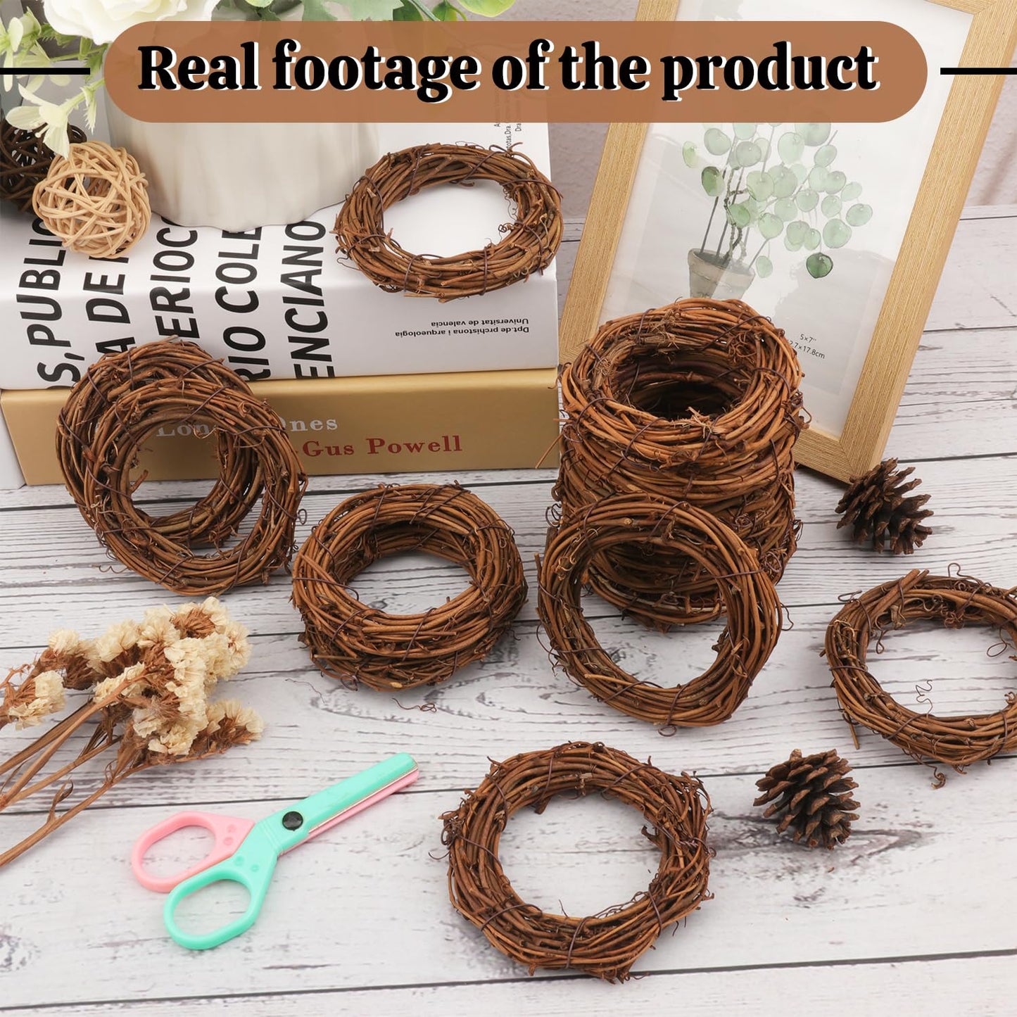 Yiksonyo 50 Pcs 3.15 Inch Natural Grapevine Wreath Set, Natural Rattan Wreath,Hand-Woven 3.15 Inch Vine Branch Wreaths, Perfect for DIY Crafts, Christmas Decorations, and Wedding Supplies