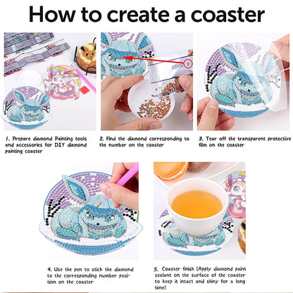 LWZAYS Diamond Painting Coasters Kits, 8 Pack Cartoon Diamond Art Coasters with Holder, Crafts Kits for DIY Coasters, Diamond Art Coasters