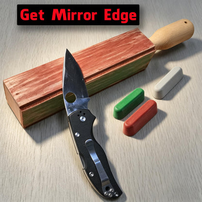 4-Sided Leather Knife Strop with 3Oz. Honing Compound, 11Oz. Thicked Leather & Ash Wood Handle, 12'' x 1.5'' for Sharpening, Polishing, Tactical, Folding & Woodcarving Knives to Mirror Finish
