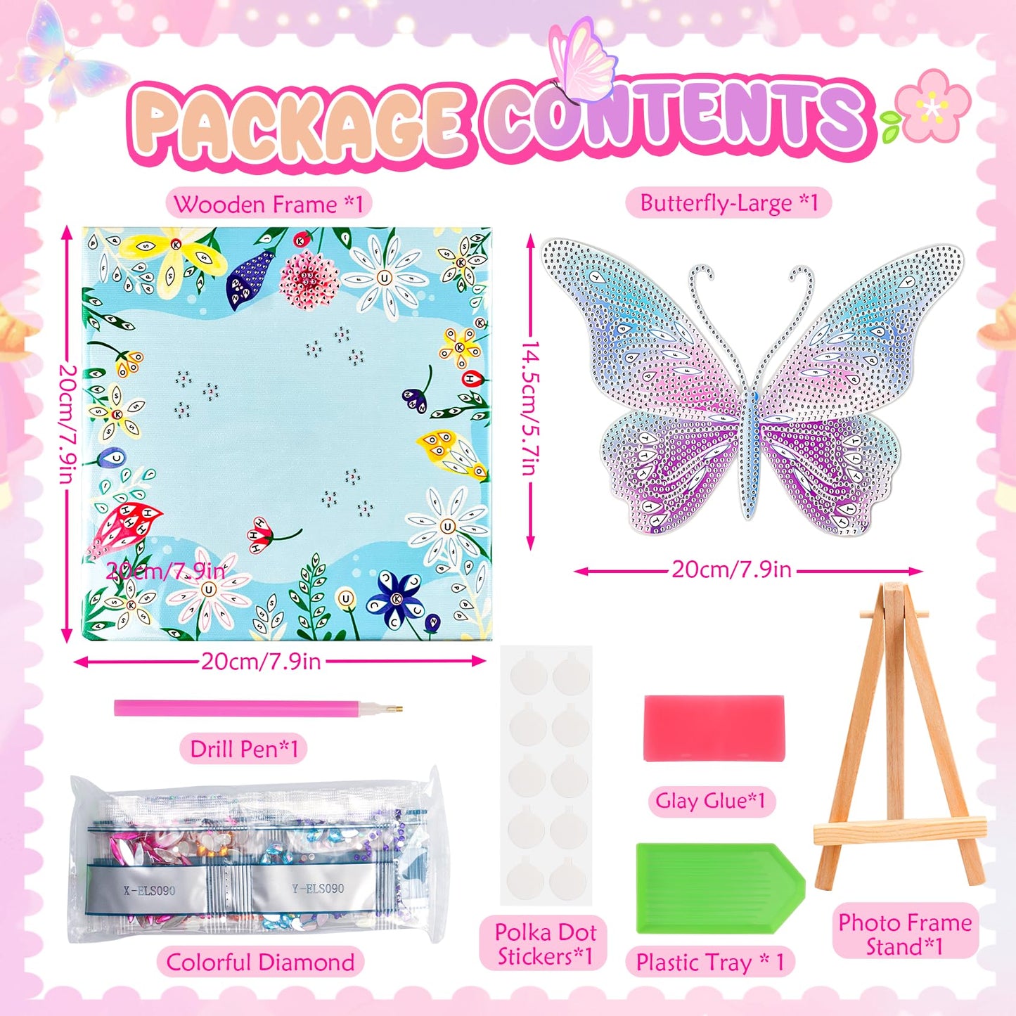 Butterfly Diamond Painting Kits with Frame, 5D Diamond Art Kit with Easel, DIY Gem Painting with Sparkling Rhinestones, Butterfly Canvas Art for Home Decor Unique Gift for Adult Beginner, 7.8x7.8 In