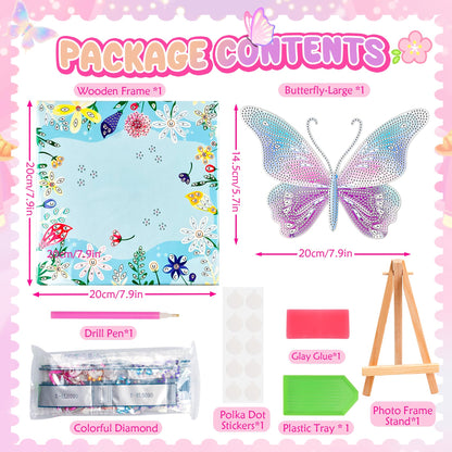 Butterfly Diamond Painting Kits with Frame, 5D Diamond Art Kit with Easel, DIY Gem Painting with Sparkling Rhinestones, Butterfly Canvas Art for Home Decor Unique Gift for Adult Beginner, 7.8x7.8 In