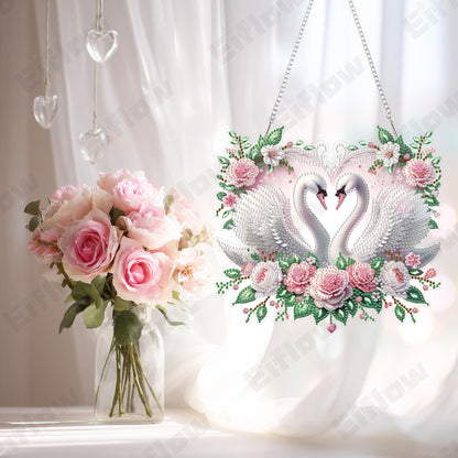 Eiflow Acrylic Diamond Art Hanging Kit for Adults Love, DIY Diamonds Painting Door Hanger Board Kit, Special Crystal Diamond Art Painting Pendant Ornament (Swans)
