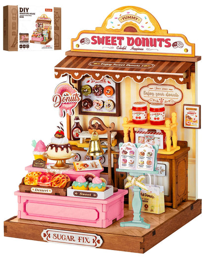 Rolife DIY Miniature Kit Mini Building Dollhouse Sweetie's Donut Shop, Miniverse Lifestyle Mini Bookshelf Decoration, DIY Hobbies for Friends (Sweetie's Donut Shop)