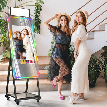 MWE Magic Mirror Photo Booth Machine Touch Screen with Printer,12MP 4K HD Camera,RGB Surround Light Music Sync,Professional Photography Light,Dual System,Software APP Remote Control (47in+Printer)