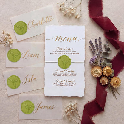 UNIQOOO Wax Seal Stickers - 3D Calla Lily Floral Wedding Invitation Envelope Seal Stickers, 50 Pcs Self- Adhesive Chartreuse Green Flower Wax Seals, Perfect for Bridal Shower, Gift Wrapping