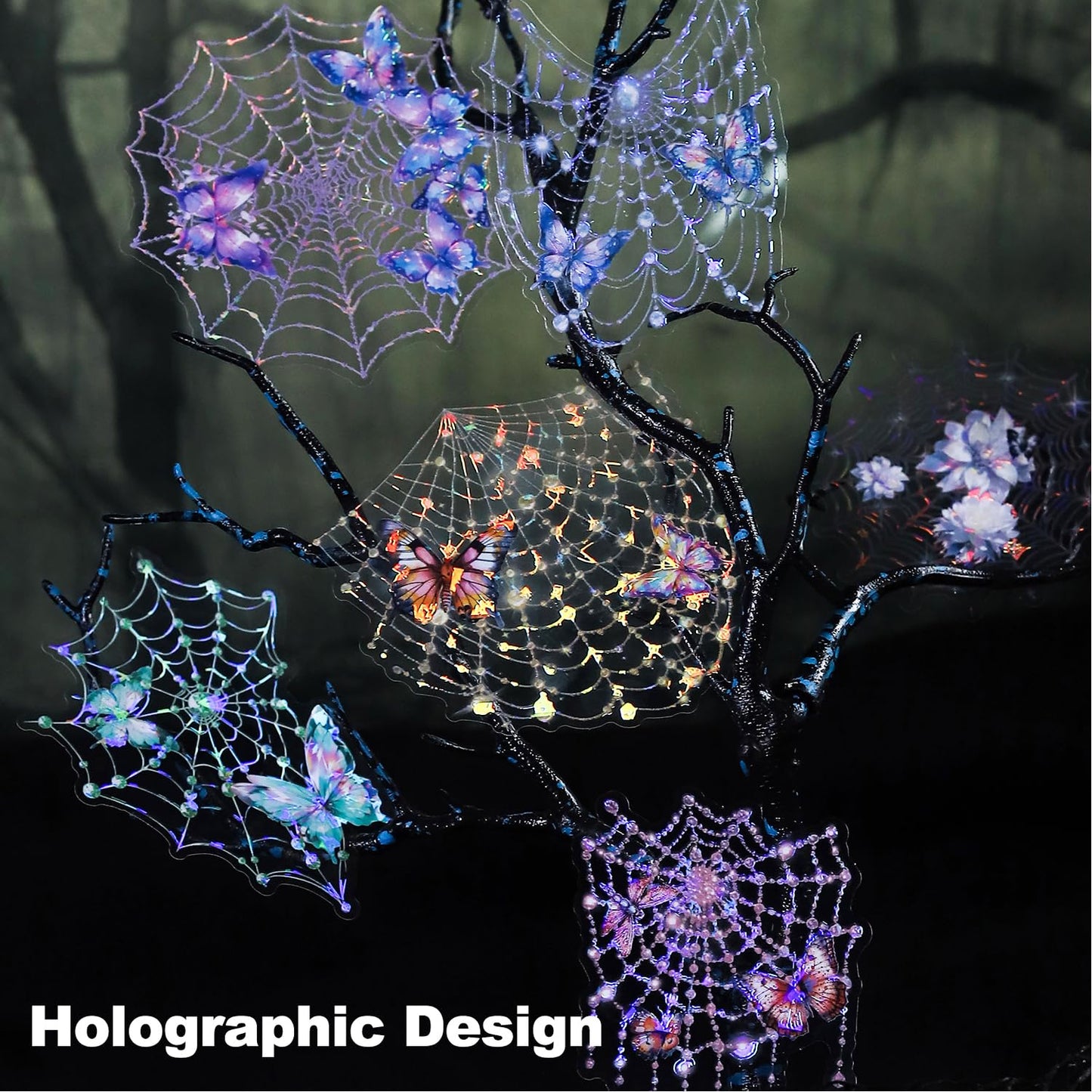 MiyouLuna 40Pcs Spider Mesh PET Stickers, Large Holographic Stickers for Scrapbooking, DIY Crafts, Journaling Supplies & Junk Journal Ephemera