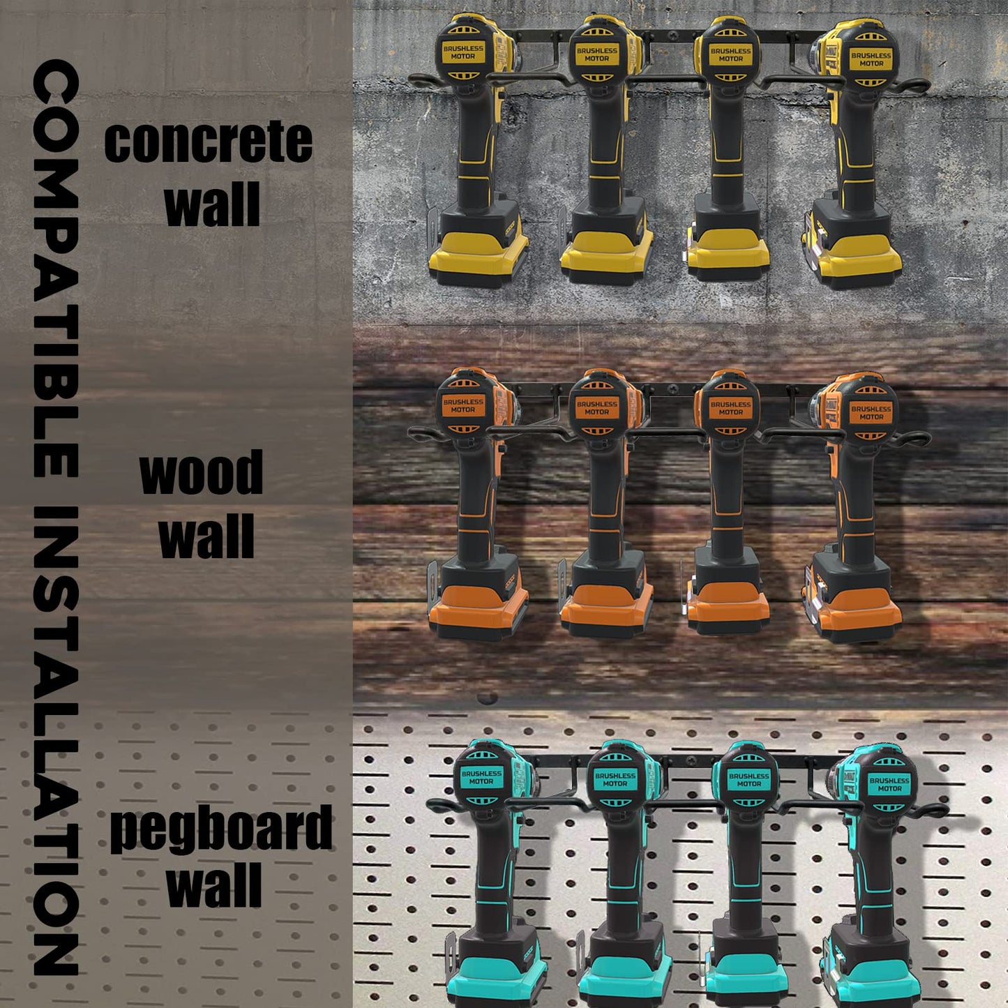 Vikerniel Drill Holder, Power Tool Organizer, Wall Mount 4 Cordless Metal Shelf Holder, Utility Storage Rack for Dewalt Cordless Tools for father day gifts