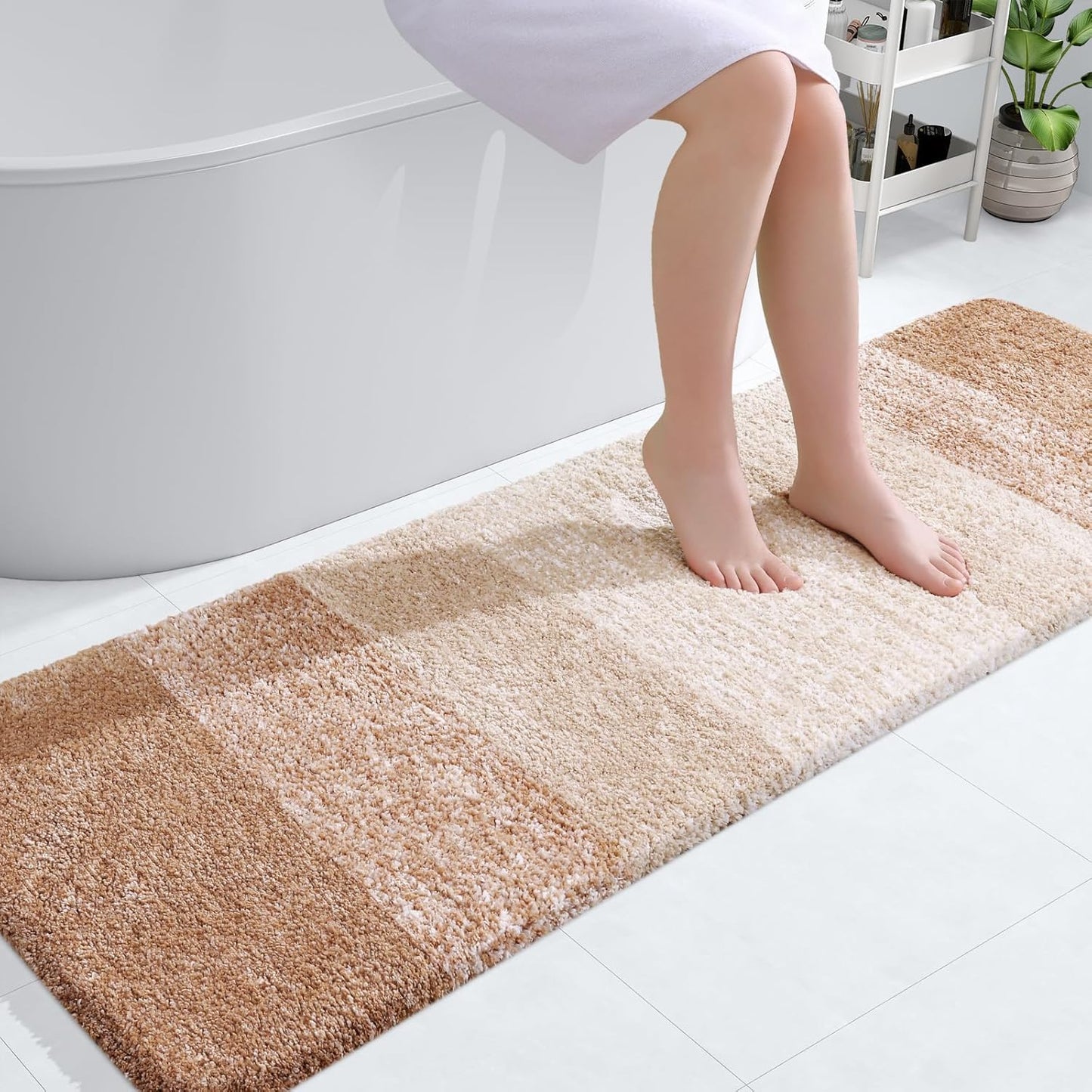 OLANLY Bathroom Runner Rug - Extra Soft Microfiber Mat, Quick-Dry & Washable, 59x20 Inches, Beige