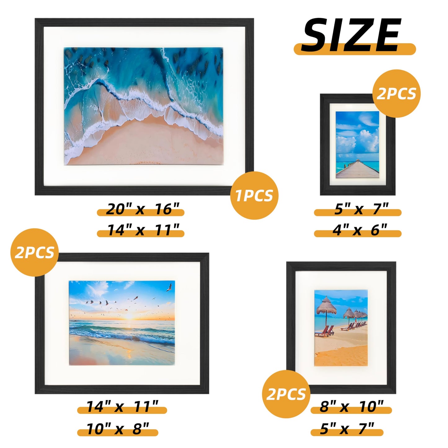7 Pack Picture Frames Collage Wall Decor, Gallery Wall Frame Set for Wall Mounting or Tabletop Display, Multi Sizes Including 16x20-1, 11x14-2, 8x10-2，5x7-2 Family Photo Frames,Made of Solid Wood，Black