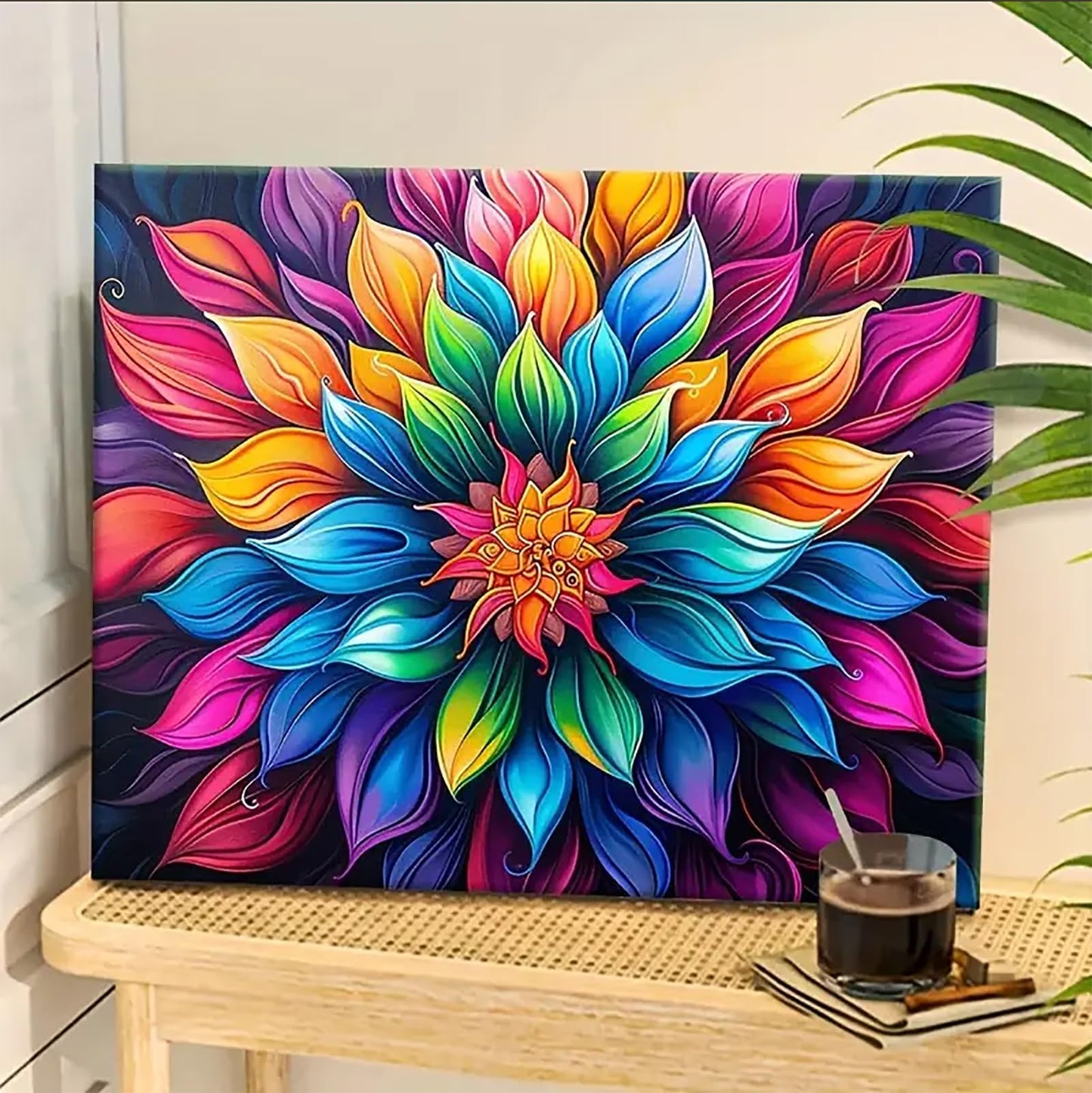 MaiMMaledy Paint by Numbers Kit for Adults Beginners Canvas Pictures with Framed Drawing Painting Acrylic Pigment with Wooden Triangle Easel Colorful Flowers 8Wx12L inch