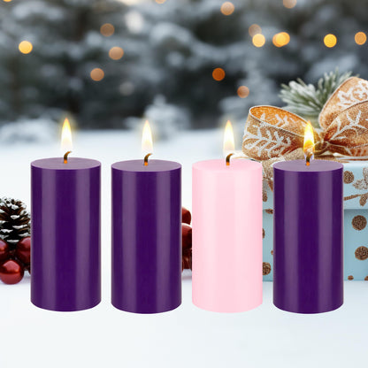 Mega Candles 4 pcs Unscented Christmas Advent Candles Set, Hand Poured Premium Wax Round Pillar Candle 3 Inch x 6 Inch, Holidays, Occasions, Events, Festivities, Devotional, Church, Wreath, Gifts