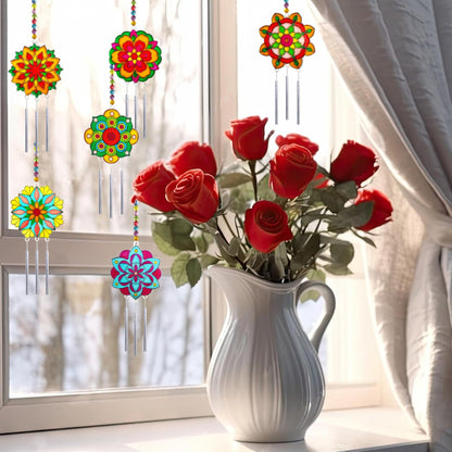 Ayhuhra 30 Sets Mandala Suncatchers Wind Chimes Craft Kits DIY Window Art Suncatcher Mandala Flower Craft Art Kit for Spring Summer Party Activities Art Project Party Favors