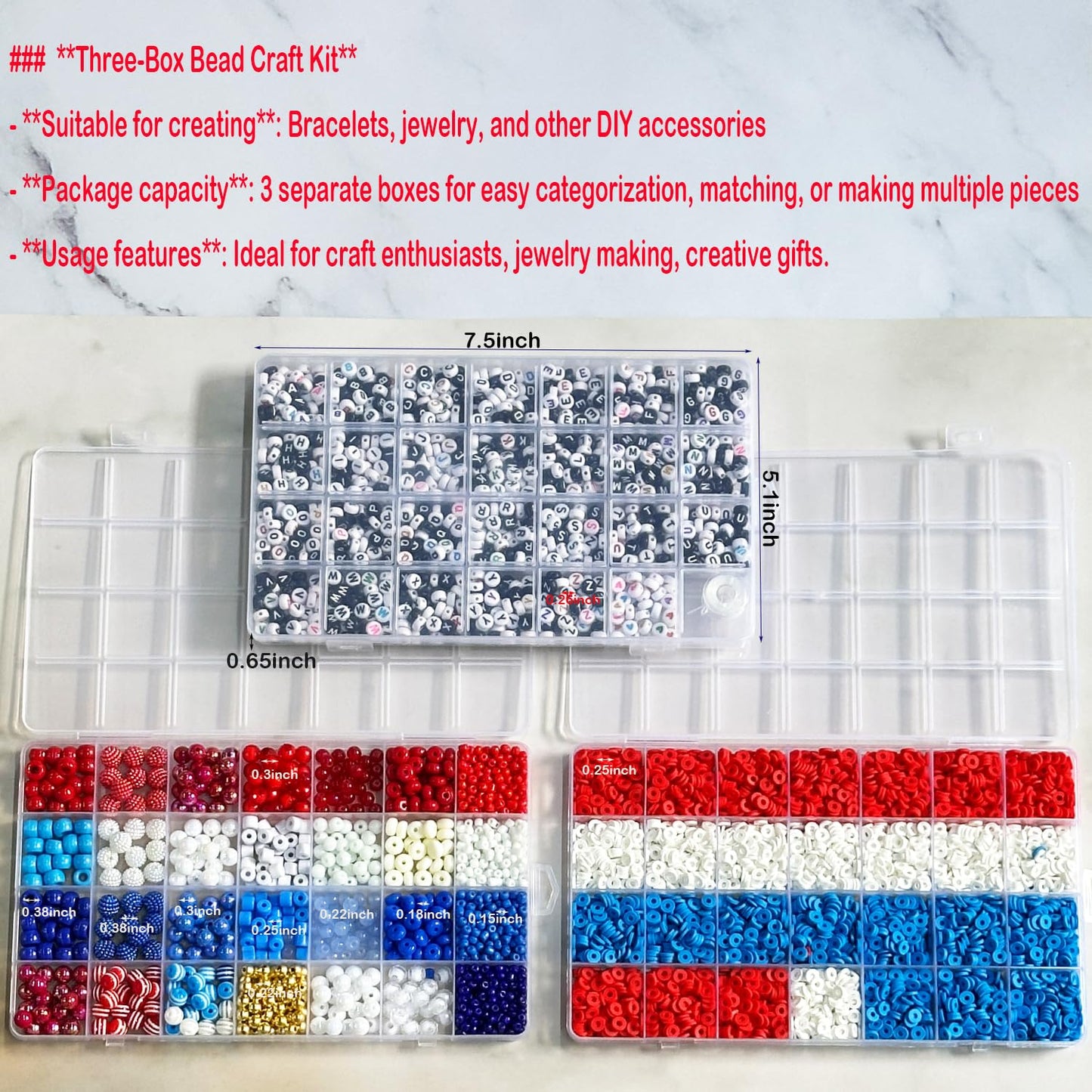 USA 250th Anniversary Polymer Clay Heishi Beads with Assorted Beads Kit for Bracelets Necklace Earring Jewelry Making, 4th of July Independence Day Patriotic DIY Beading Supplies, 3 Boxes