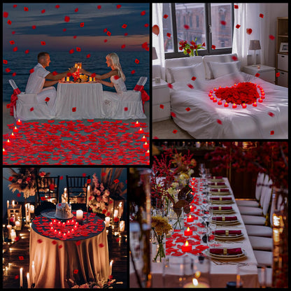 VIHOSE 4000 Pcs Artificial Rose Petals with 24 Pcs LED Tea Lights Candles Flameless LED Candles Fake Rose Petals for Wedding Birthday Party(Red Light, Red Petal)