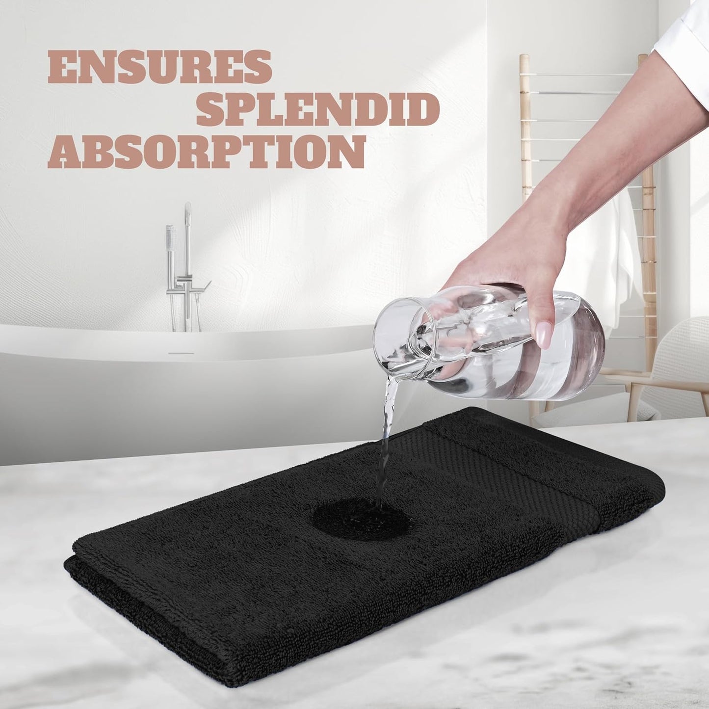 24 Pack 600 100% 12x12 Inches White Classic Wealuxe Black Washcloths - GSM Ring-Spun Cotton Wash Cloths for Showering