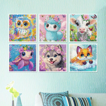 VividMeng 6 Pack Diamond Painting Kits for Kids Beginners, Cute Animals Diamond Art for Kids Ages 6-8-9-10-12 Girls Boys, Full Round Drill DIY Big Gem Art for Home Wall Decor and Gift 6x6inch