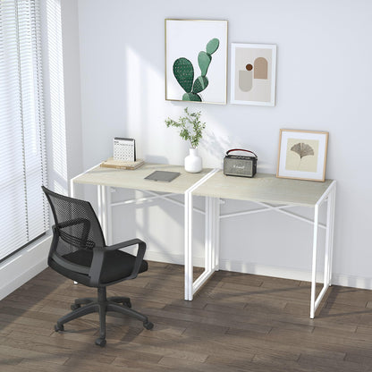 Lutown-Teen 32 inch Small Folding Desk, Writing Gaming Computer Camping Desk for Small Spaces, No Assembly Required Home Office Desk, Natural and White