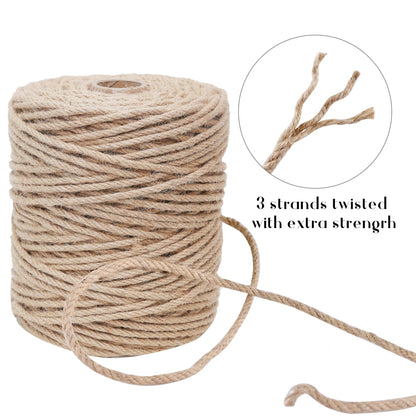 Natural Jute Twine 656ft 6mm,4Ply Twisted Thick Twine Rope Strong Jute String Roll for Crafts Gift Wrapping Gardening Home Decor Bundling Cat Scratching Post
