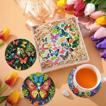 EWJRNSF 8 PCS Diamond Art Coasters Kit, Small Diamond Painting Coasters, Butterfly Diamond Art Kits for Adults Beginners, Arts and Crafts Supplies Item Sets with Holder