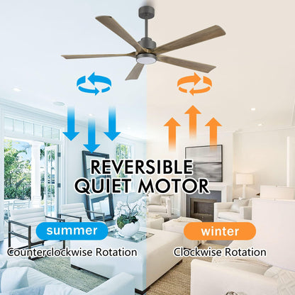 ELEHINSER 60" Modern Ceiling Fan with Light and Remote Control, 5 Solid Wood Blades 6-Speed Noiseless Reversible DC Motor, Ceiling Fan for Kitchen Dinning Living Room, Charcoal Finish with Wood Blades