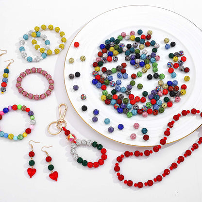 MINIMISSMIANYC 100PCS Rhinestone Beads Jewelry Making kit，10mm Crystal Color Round Sparkle Clay Beads Disco Ball Bulk Baseball Necklace Bracelets Earrings Keychain Bag Charm DIY Crafts