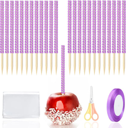 MULTIONS 26+24PCS set,Treat Including24PCS 6-Inch Stick24PCS Candy Apple Stick Sticks Rhinestone Apple Bamboo Bags a