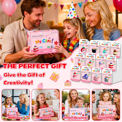 Kids Clay Air Dry Clay for Kids - Air Drying Modeling & Sculpting Kit,DIY 12 Box Food Dessert Cake Theme Arts & Crafts Clay Set,Ultra Soft Non-Sticky Bulk Party Favors & Party Crafts for Girls & Boys