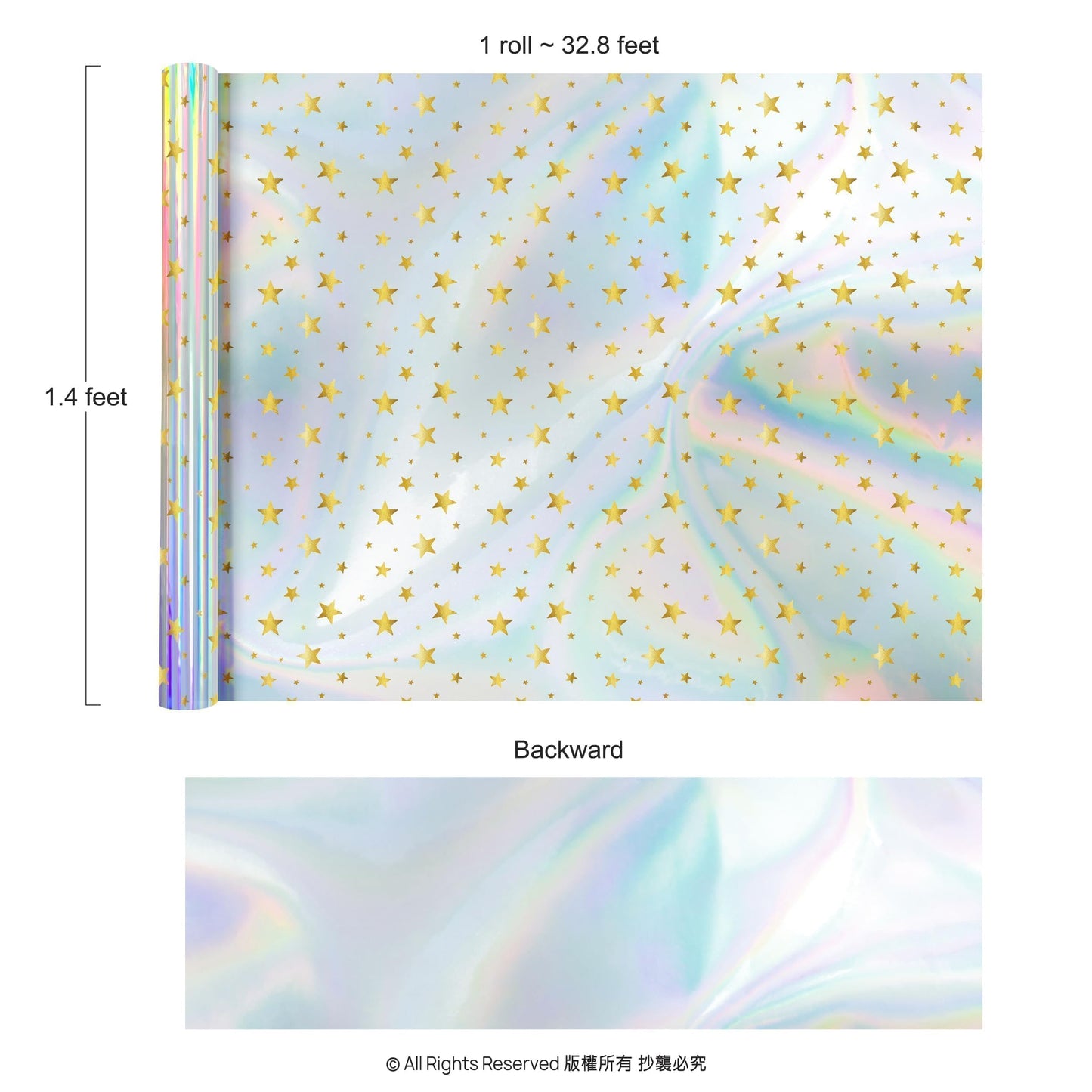 Cheerland Iridescent Gift Wrap Gold Star Holographic Wrapping Roll Foil Metallic Stars for Birthday Disco Baby Shower Celestial Starry Night Galaxy Wedding Bridal Halloween Euphoria Party Supplies