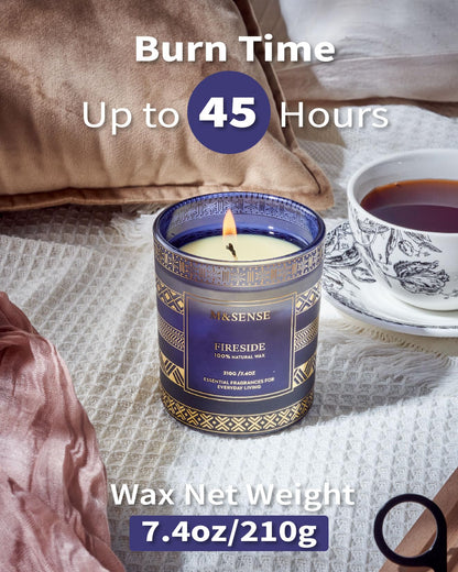 M&SENSE Fireside Scented Candle for Men, Masculine 7.4oz Winter Home Fragrance, Luxury Candle for Cozy Winter Room Decor, Housewarming New Year Gifts