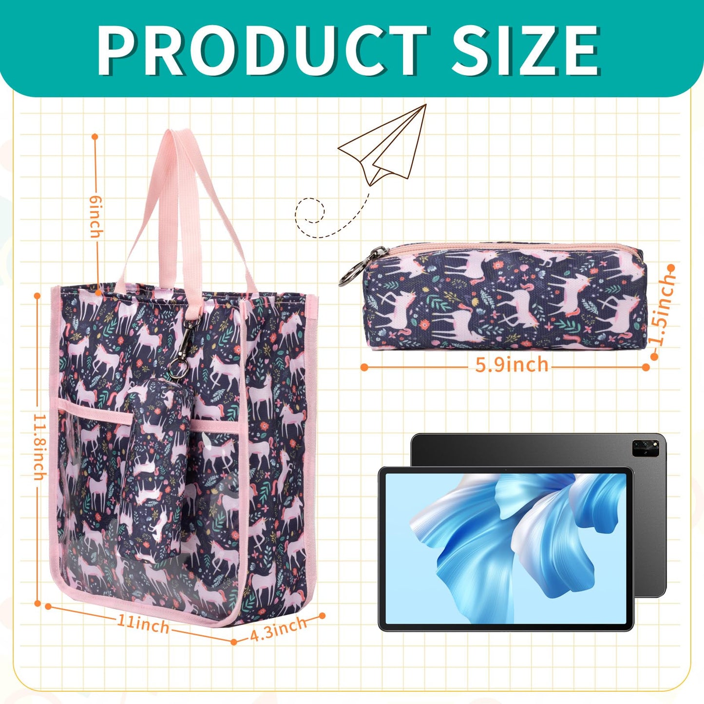 Maplerich Kids Cute Tote Bags for Boys Girls Ages 4-16,Handbags with Pencil Case, Book Tote Bags with Zipper for School and Playtime (pink)