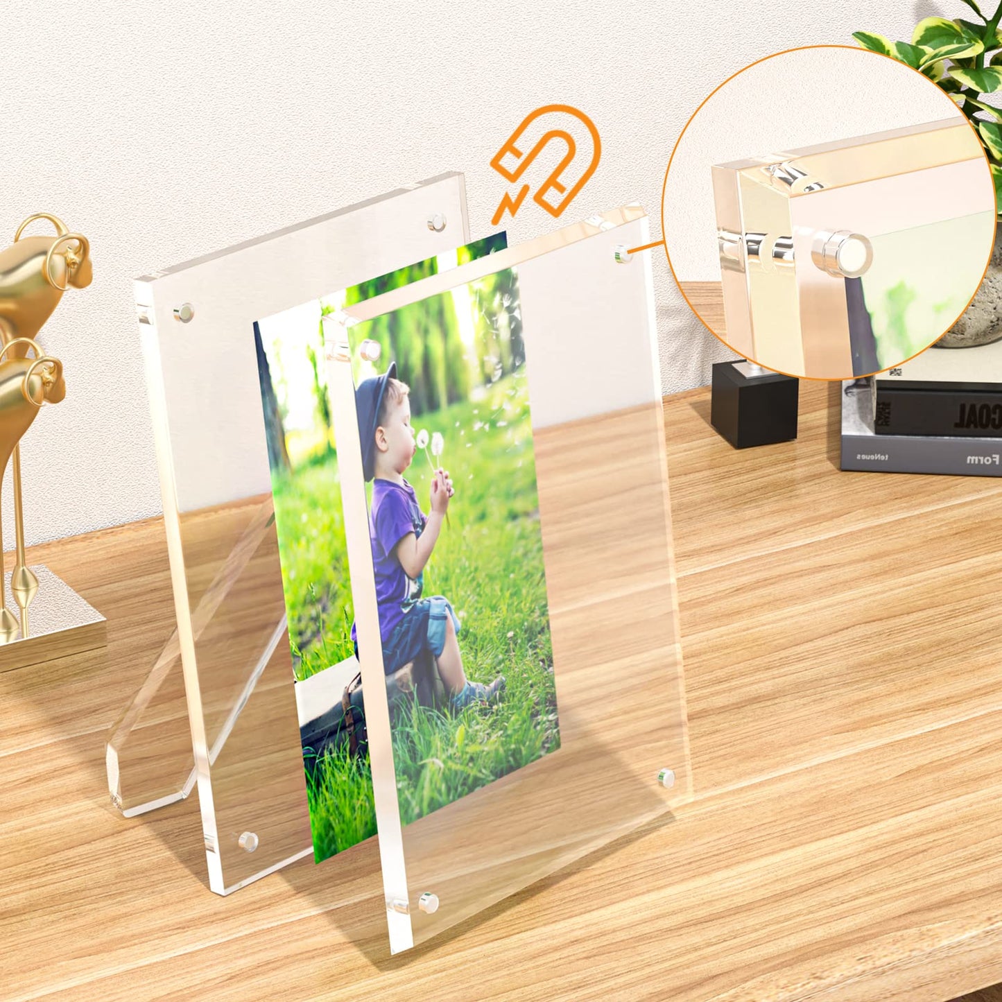 NIUBEE 4x6 Acrylic Picture Frame with Magnets - 2 Pack, Shatter-Resistant Floating Photo Frame for Tabletop, Modern Desk Display for Home & Office
