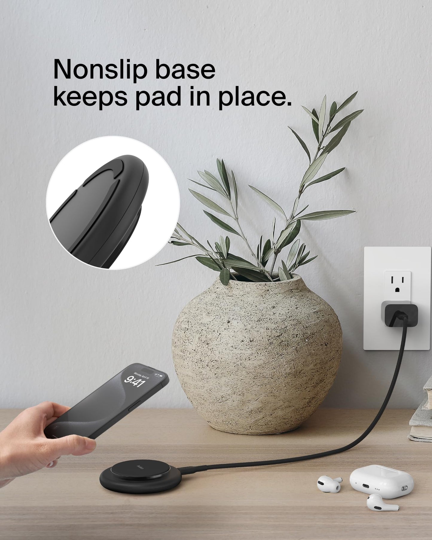Belkin Magnetic Wireless Charging Pad 15W - MagSafe-Compatible Qi2-Certified Wireless Charging Station, iPhone Charger for Apple iPhone 16, 15, 14 Series, AirPods w/Non-Slip Base - Black (No PSU)