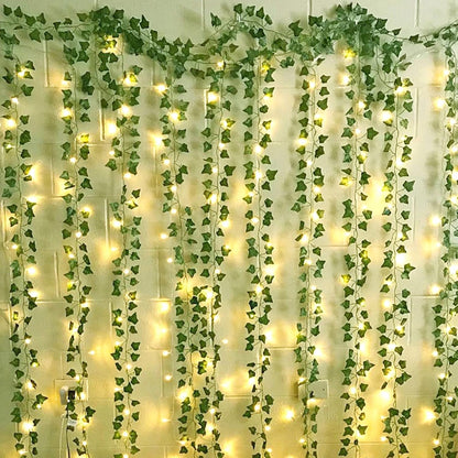 12 Packs 84FT 200 Artificial Ivy, Garland Hanging Plants Fake Vines with LED String Light for Bedroom Wedding Party