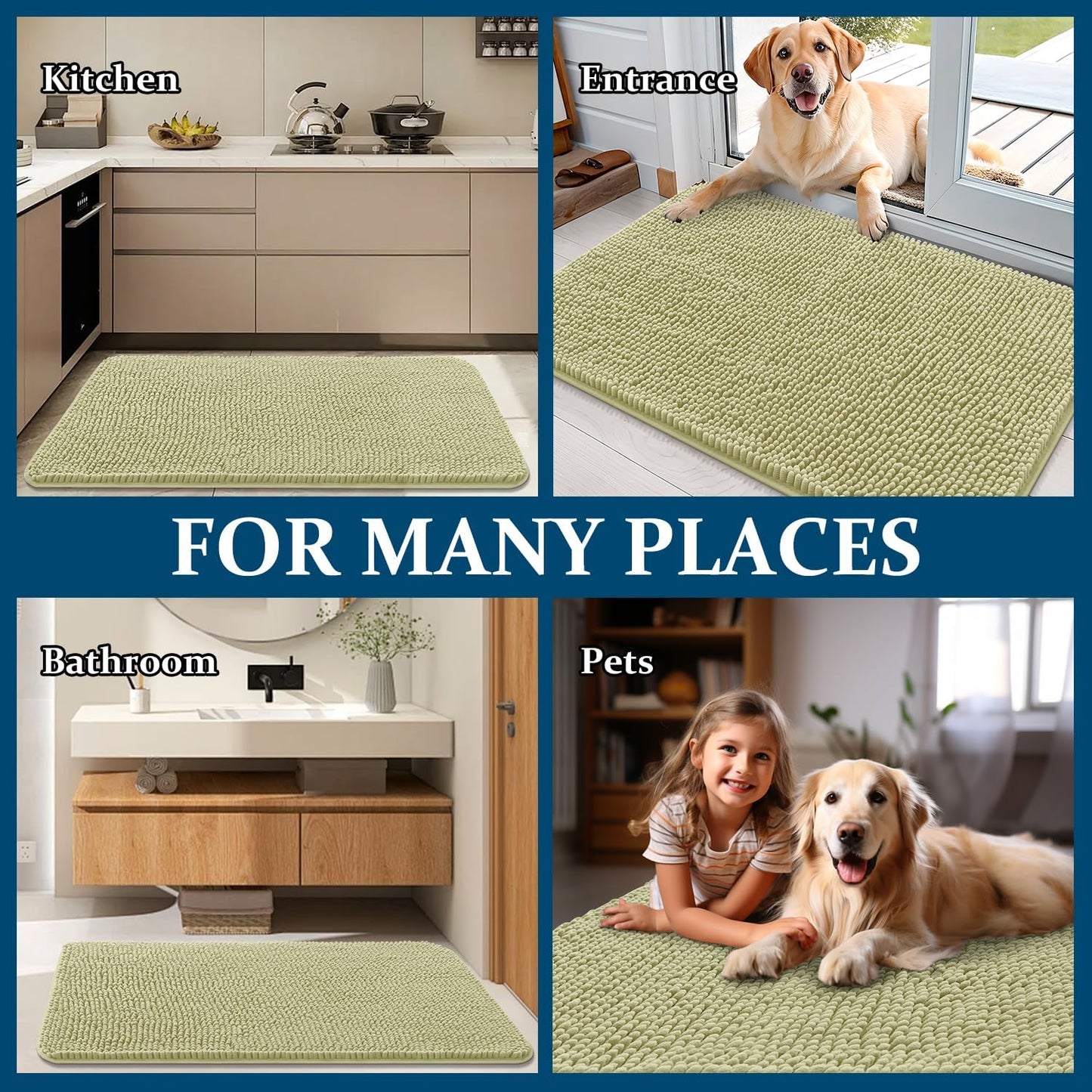 OLANLY Dog Door Mat - Absorbent Non-Slip Washable Doormat for Muddy Paws | 36x24, Quick Dry Chenille, Vanilla
