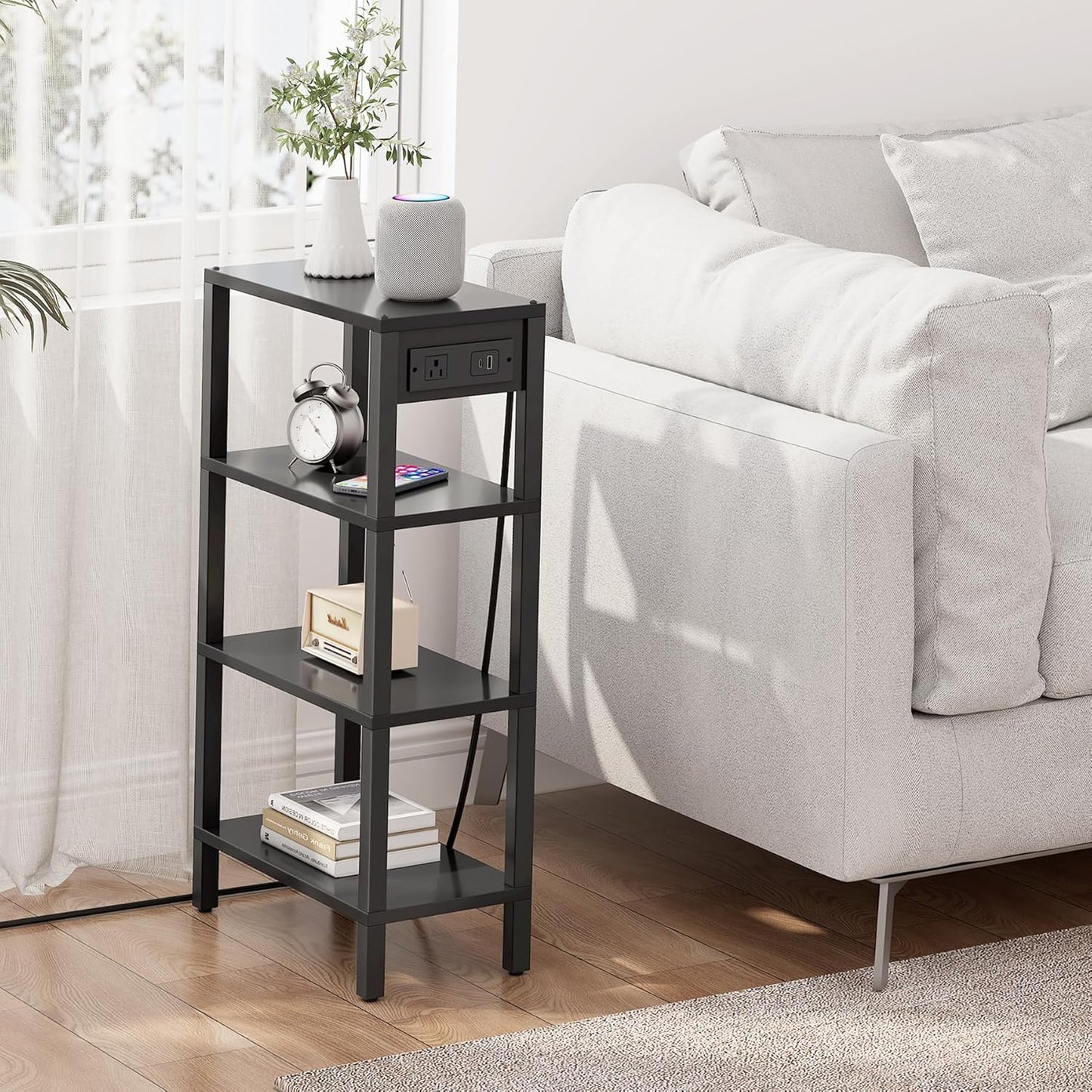TB01BK080 TUTOTAK Narrow Side Table with Charging Station,Small End Table with USB Ports and Outlets, Skinny Sofa