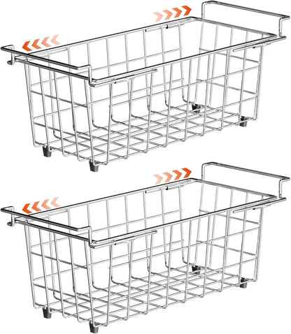 17.5"~20.4", 2 pack SANNO Chest Freezer Baskets, Stainless Steel Storage Organizer Bins with Sturdy Handles for Chest