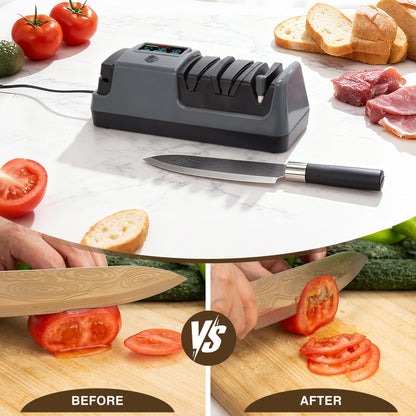 Ceelpeopar Professional 3-Stage Electric Knife Sharpener for Kitchen Knives, LCD Screen, 100% Diamond Abrasive, Adjustable Rotational Speed, Precision Angle Guides for All Kitchen Knives
