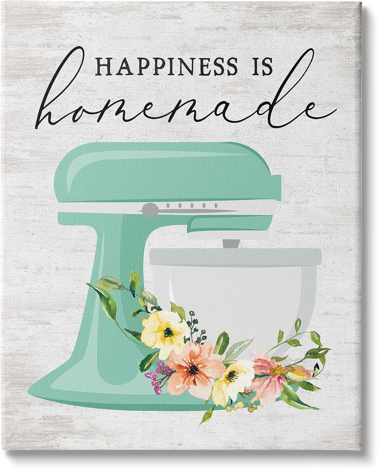Stupell Industries Happiness is Homemade Phrase Floral Kitchen Stand Mixer Canvas Wall Art, 24 x 30, Multi-Color
