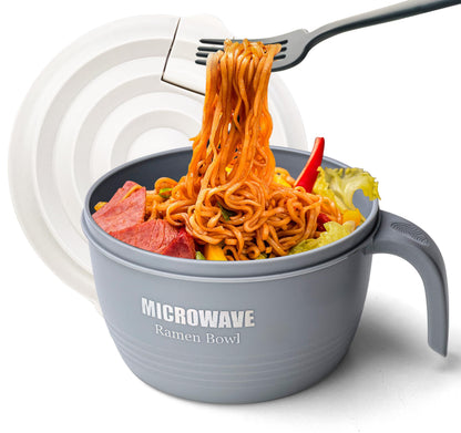 Layron Ramen Cooker Bowl - 45 oz Microwaveable Noodle Bowl Ramen in few Minutes- BPA Free and Dishwasher Safe Set with Chopsticks Perfect for Dorm, Small Kitchen, or Officee (grey)