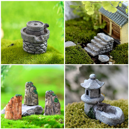 Cayway 26 PCS Outdoor Fairy Garden Miniatures Mini Zen Garden Accessories, Artificial Grass, Model Trees, Terrarium Ornaments, Dollhouse Supplies, Bonsai Decorative Craft Tools Kit