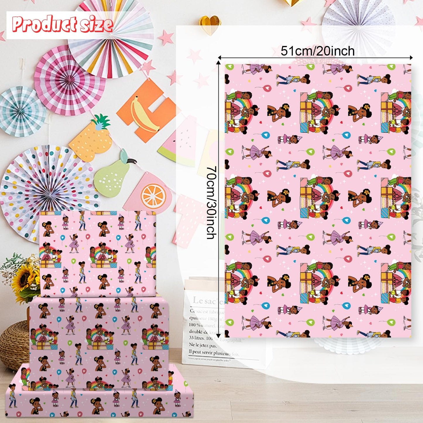 Fuyhiuous 4Pack Gracies Gift Wrapping Paper 20" x 30" Kraft Paper Wrapping Paper Sheets Pack for Kids Birthday, Gracies Corner Party Decoration