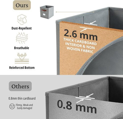 DECOMOMO Storage Cubes - 13x13x13 Fabric Organizer Bins with Labels | Set of 6 in Grey