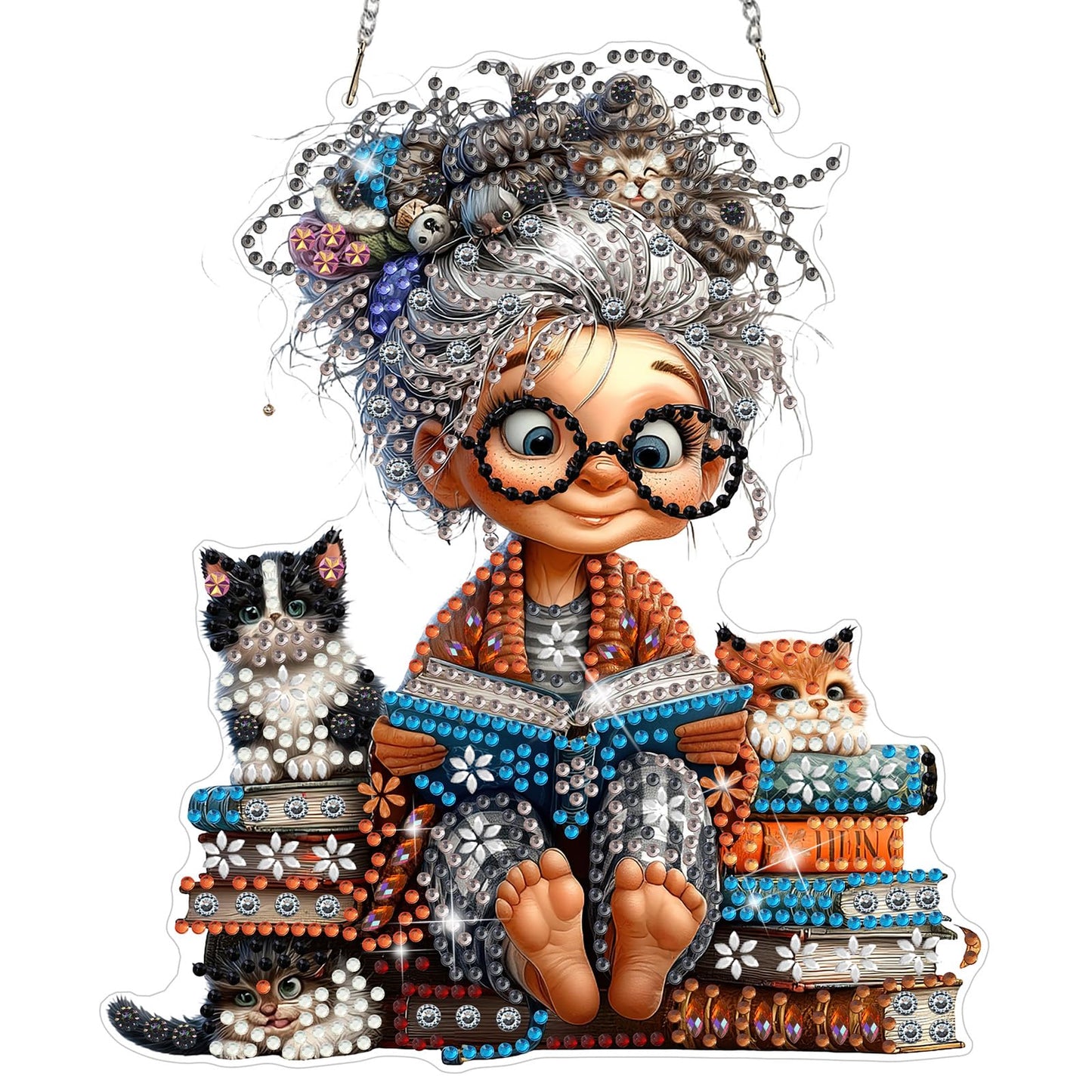 MEIYUDA Grandma Diamond Art Hanging Kits for Adults Beginners, Book Grandma Diamond Painting Kit Ornaments, DIY Special Shaped Rhinestone Window Pendants Kit for Home Garden Wall Decor Gift