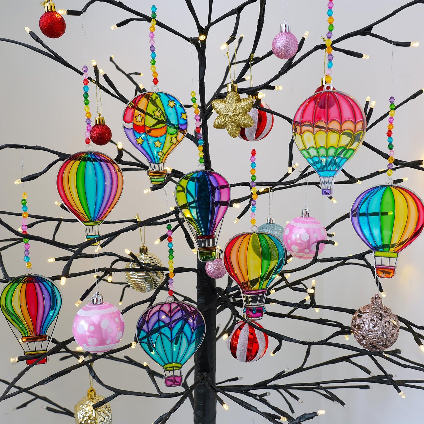 Winlyn 24 Sets Hot Air Balloon Suncatchers Decorations DIY Window Paint Art Craft Kits Rainbow Hot Air Balloon Painting Kit for Kids Classroom Activities Birthday Summer Camping Party Art Project
