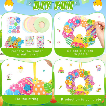 Hollowfly 48 Sets Easter Wreath Craft Kits DIY Wreath Hanging Ornaments Make Your Own Paper Craft with Stickers for Home Party Activities