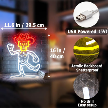 HSJNJKFU White & Red & Yellow Neon Sign for Wall Decor Led Light Sign Neon Light for Room Party Home Wall Decor USB Powered - Cow Skeleton