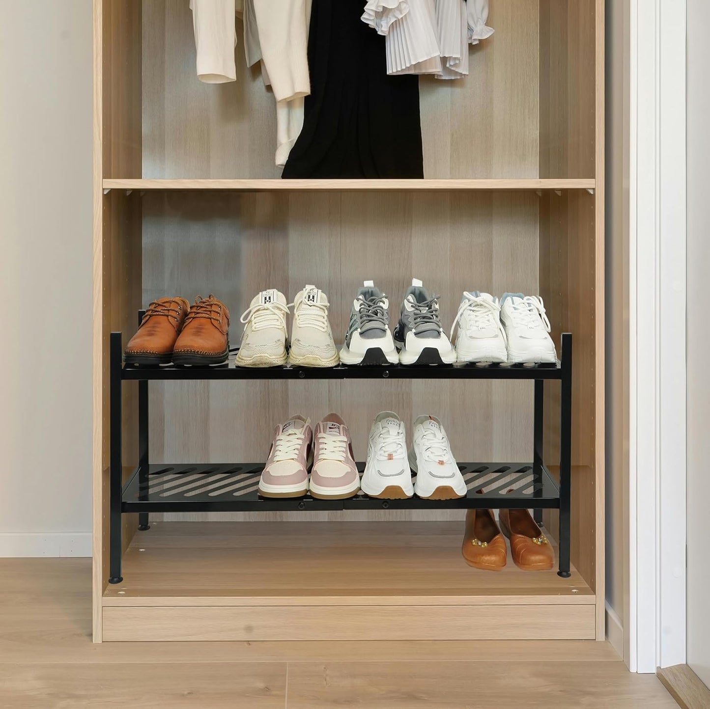 2 35 Inches Closet, Shoe Rack - Metal Shoe Organizer Tier Shoes Shelf Storage, Stackable Long Show Stand Holder