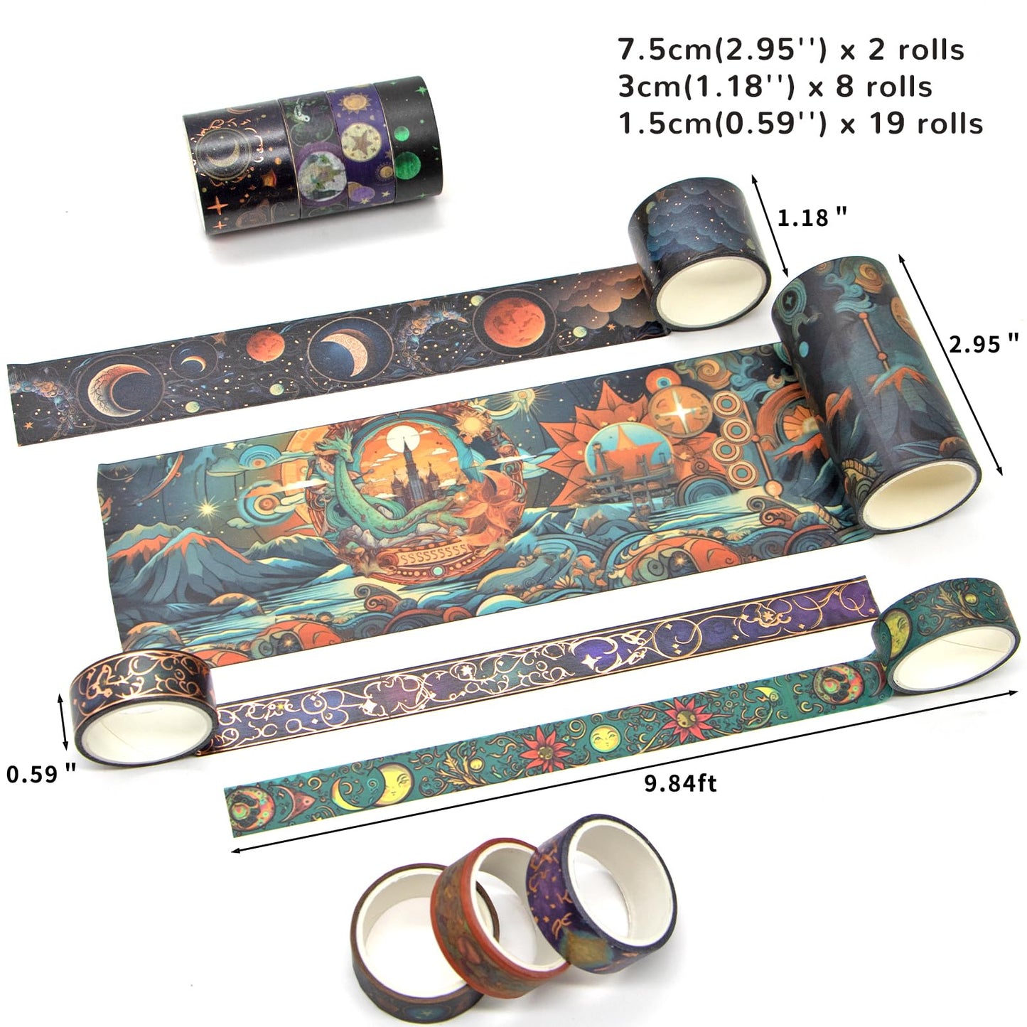 Geesinimo Washi Tape Set 29 Rolls, Magic Themed Decorative Paper Tapes for Halloween Journaling, Scrapbooking Supplies, Planners,DIY Crafts,Gift Wrapping